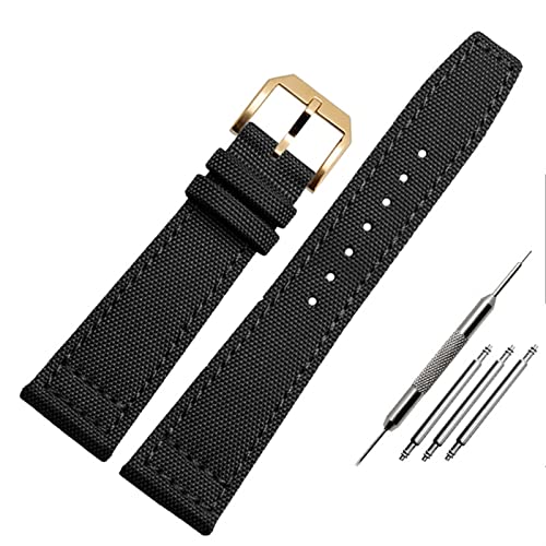 JDIME Nylon Watch Band Für Iwc Portugiesisch-Pilot-Serie 20mm 21mm 22mm Armbanduhr Band Leinwand Armband Blaues Blaugrün Uhrengurt(A-black-gold,21mm) von JDIME