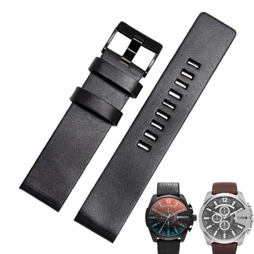 JDIME Rindslederarmband für Diesel-Uhrenarmband DZ7312 | DZ4323 | DZ7257 mit Edelstahl-Dornschließe, 24, 26, 27, 28, 30 mm flaches Band(Black black,30mm) von JDIME
