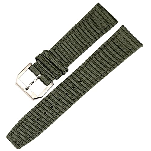 JDIME Sehen Sie sich Band für IWC Pilot sieht Portugieser zu Men Insurance Clasp Gurt Uhr Accessoires Nylon Leder Uhren Armband Kette(Green-Silver Clasp,21mm) von JDIME