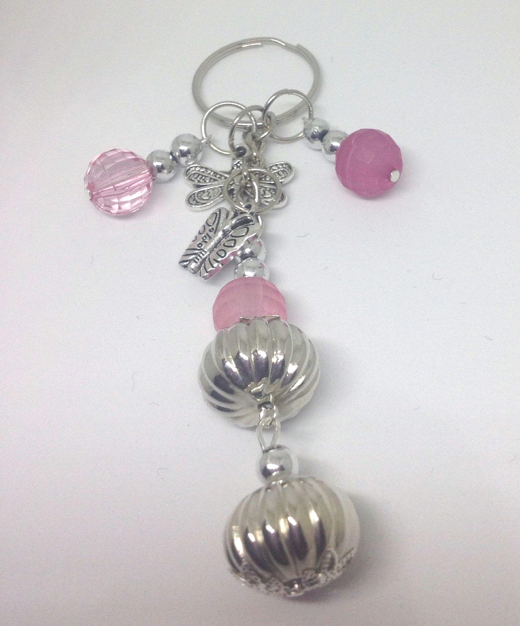 Silber Und Rosa Perlen Schmetterling Charme Schlüsselbund/Reißverschluss Silber Und Rosa Perlen Schmetterling Charme Schlüsselbund/Reißverschluss von JDKCraftStudio