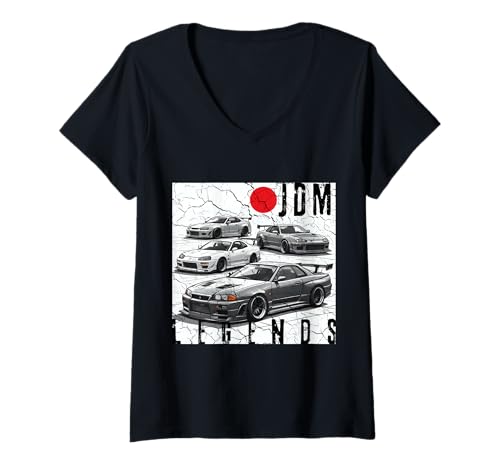Damen Distress JDM Legends Rennautos, japanische Flagge, hergestellt in Japan T-Shirt mit V-Ausschnitt Damen Distress JDM Legends Rennautos, japanische Flagge, hergestellt in Japan T-Shirt mit V-Ausschnitt von JDM Japanese Automotive Tuning Car Art