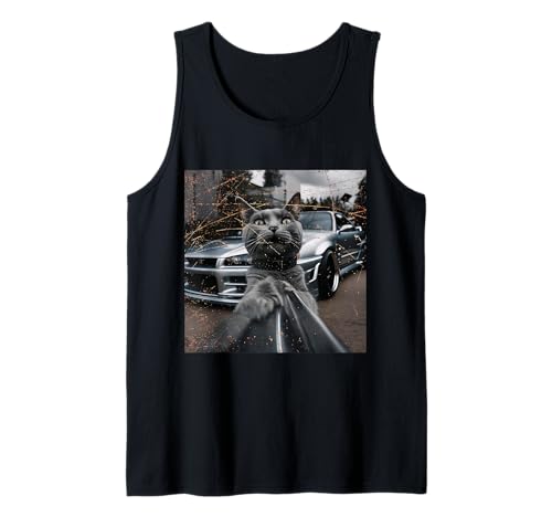 Herren Distress Cat Selfie mit JDM Drift Auto für Selfie Katzenliebhaber Tank Top Herren Distress Cat Selfie mit JDM Drift Auto für Selfie Katzenliebhaber Tank Top von JDM Japanese Automotive Tuning Car Art