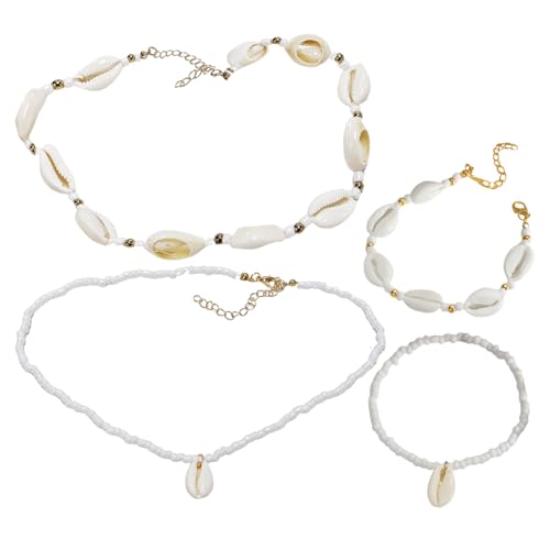 JDNFKG 1 Muschelkette Und 1 Fußkettchen, Doppelschicht Perlen Halskette, Summer Beach Style-Kettchen, Boho-Ornamente Im Stil. von JDNFKG