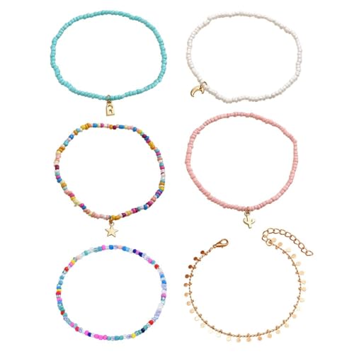JDNFKG 6 Stücke Von Damen -Fußkettchen, Boho -Schmuck, Strand -Fußkettchen, Modische Gestapelte Fußseile, Einfache Perlen -Fußkettchen. von JDNFKG