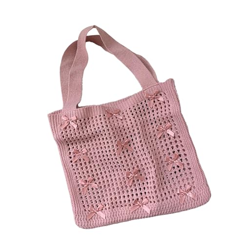 JDNH Einzigartige Schleifen-Netz-Strick-Umhängetasche mit bohomianischem ästhetischem großem Fassungsvermögen, Unterarmtaschen für Freizeit- oder Abschlussball-Outfits, Schleifen, Schultertasche, B von JDNH