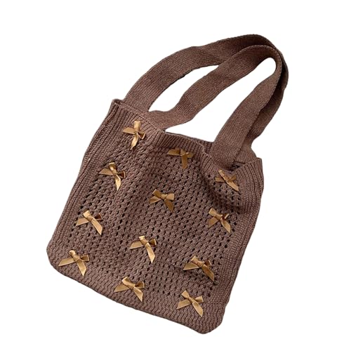 JDNH Einzigartige Schleifen-Netz-Strick-Umhängetasche mit bohomianischem ästhetischem großem Fassungsvermögen, Unterarmtaschen für Freizeit- oder Abschlussball-Outfits, Schleifen, Schultertasche von JDNH