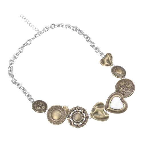 JDNH Halskette mit braunem Stein-Anhänger, Vintage-Messing-Schlüsselbeinkette für Damen und Mädchen, Hnadmade Unisex-Mode-Accessoire, oxidierte Messingkette von JDNH