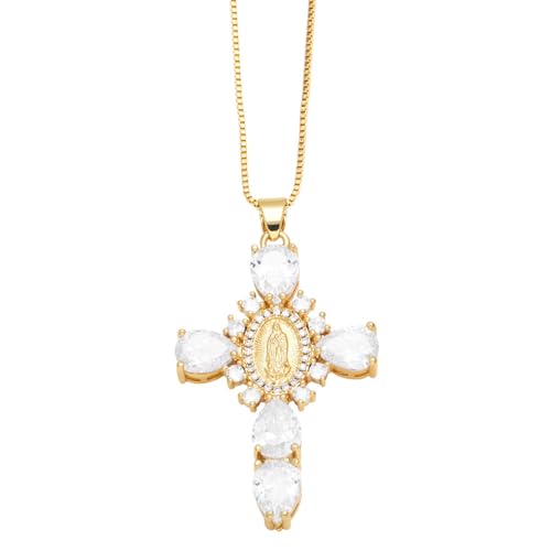 JDNH Halskette mit heiligen Kreuzen mit funkelnden Strasssteinen, stilvolle Halskette für trendige Männer und Frauen, modisches spirituelles Accessoire, Standard, Legierter Stahl, Zirkon JDNH Halskette mit heiligen Kreuzen mit funkelnden Strasssteinen, stilvolle Halskette für trendige Männer und Frauen, modisches spirituelles Accessoire, Standard, Legierter Stahl, Zirkon von JDNH