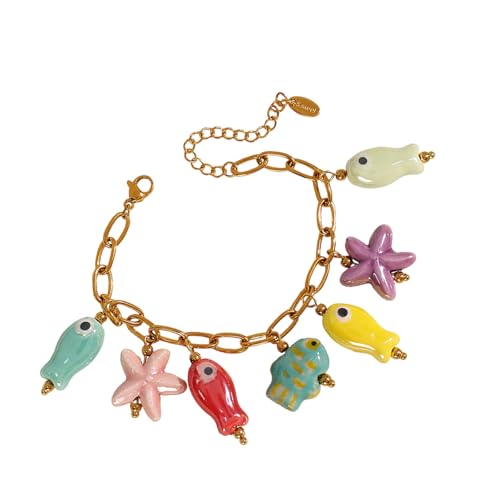 JDNH Lebendige Keramikperle in Dopamin-Farbe für trendige Frauen, die ein stilvolles Accessoire suchen, um ihren Look zu einem festlichen Anlass zu verschönern, Einheitsgröße, Wie beschrieben, Wie von JDNH