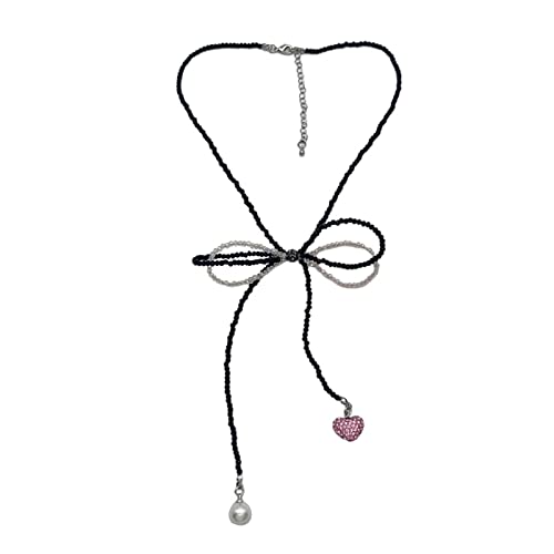 JDNH Schwarze Perlen-Halskette, Schleife, zum Schnüren, Schlüsselbeinkette, süßer, cooler Choker, handgefertigt, Statement-Halskette, zierliche Halskette, für Damen und Herren JDNH Schwarze Perlen-Halskette, Schleife, zum Schnüren, Schlüsselbeinkette, süßer, cooler Choker, handgefertigt, Statement-Halskette, zierliche Halskette, für Damen und Herren von JDNH