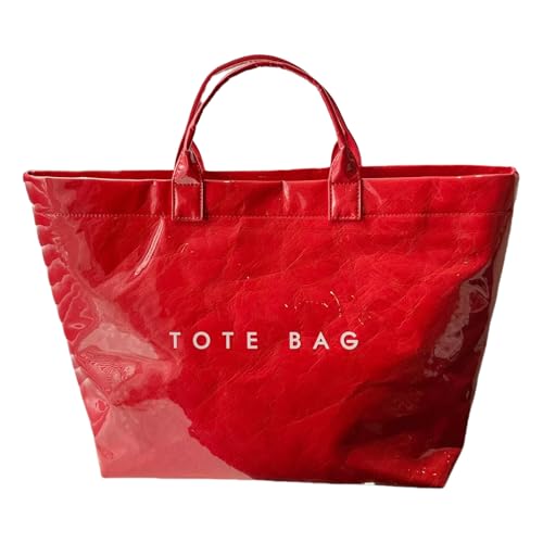 JDNH Stilvolle Damentasche aus PVC mit Tragegriff oben mit sicherem Verschluss und großem Fassungsvermögen, Handtasche für den täglichen Gebrauch Pendler, rot, One Size von JDNH