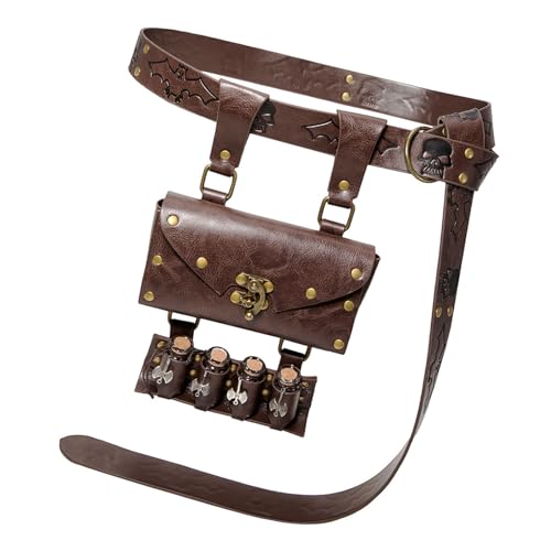 Mittelalterliche Gürteltasche aus Kunstleder mit 4 Korken Trankflasche für Fantasy Zauberer Cosplay Renaissancen Kostüm Mittelalter Hüfttasche, Tasche mit Gürtel, Mass Beauty von JDNH
