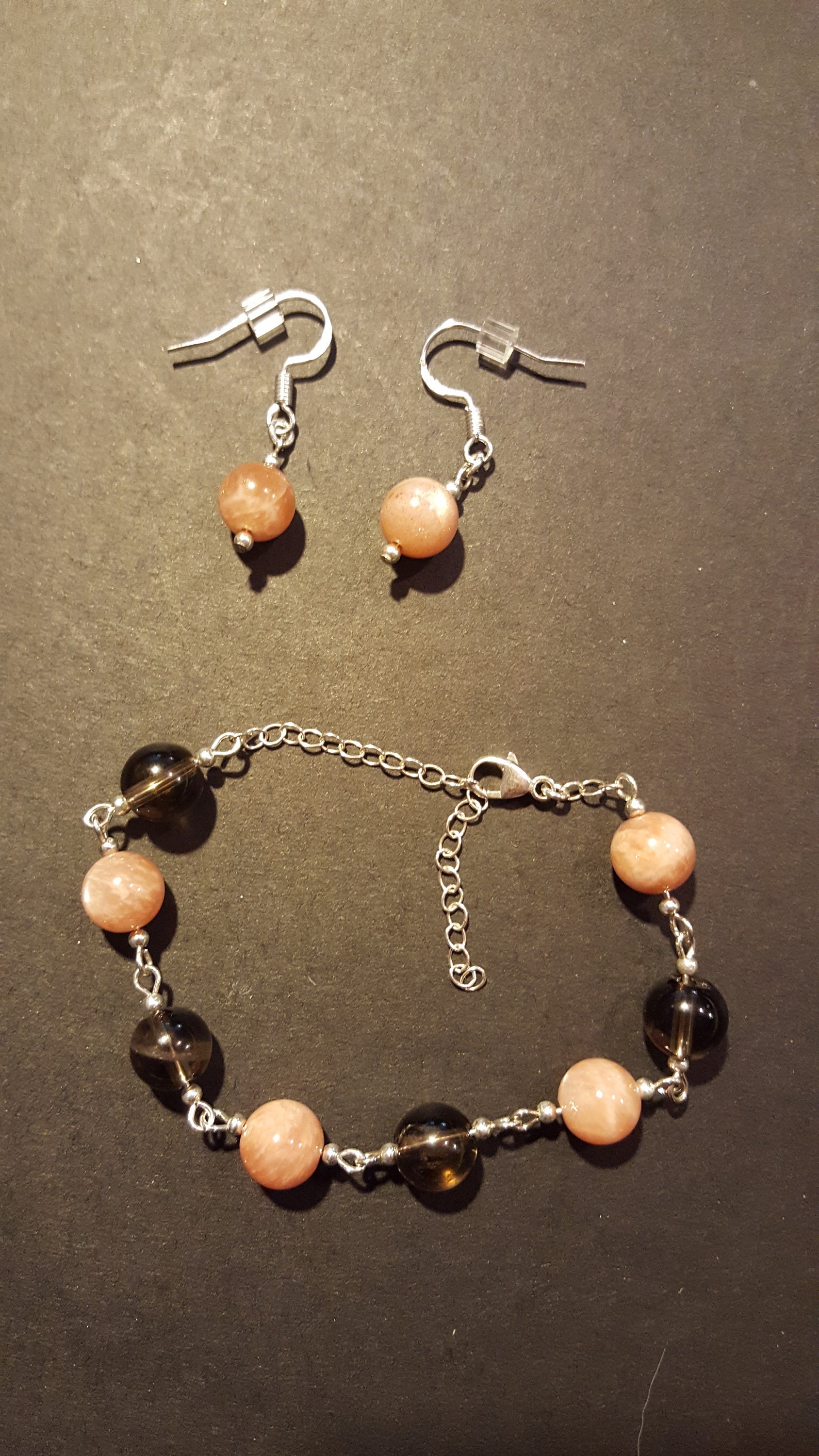 Handmade Sterling Silberarmband Und Ohrringe Set/Natürliche Edelsteine Rosenquarz Pfirsich Mondstein Urlaub Geschenk von JDNaturalBeauty