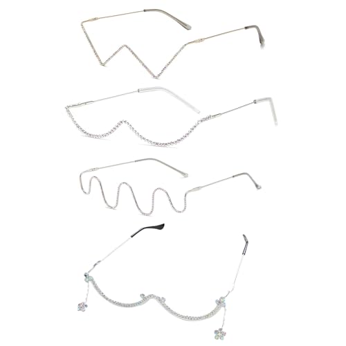 JDRGJTH 6 Stück Brillen ohne Linse Diamant Brillen Rahmen V-Form Strass Sonnenbrille Halbrahmen Kristall Metall Brillen für Frauen Mode Tropfen Linsenlose Kette Anhänger Dekoration Brillenrahmen, JDRGJTH 6 Stück Brillen ohne Linse Diamant Brillen Rahmen V-Form Strass Sonnenbrille Halbrahmen Kristall Metall Brillen für Frauen Mode Tropfen Linsenlose Kette Anhänger Dekoration Brillenrahmen, von JDRGJTH