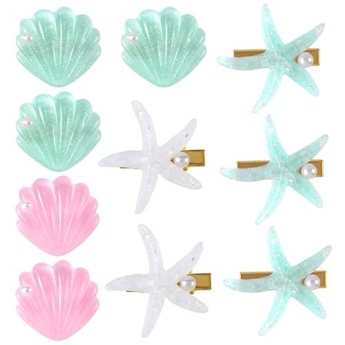 Seestern-Haarspangen, Meerjungfrau-Accessoires für Damen, Seestern-Muschel-Perlen, Haarspangen-Set für Meerjungfrauenkostüm, Haar-Accessoires, 10 Stück von JDRGJTH