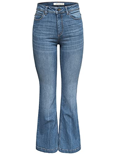 Damen JDY Flare Jeans Stretch Denim Hose JDYFLORA Basic High Waist Schlaghose Baumwolle, Farben:Blau, Größe:33W / 30L von JDY NOOS