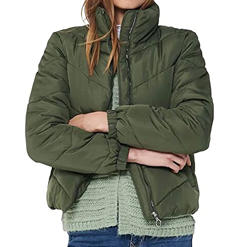 JDY Damen Kurze Puffer Jacke | Warme Stepp Winter Jacket ohne Kapuze | Wattierter Blouson JDYFINNO, Farben:Khaki, Größe:S von JdY