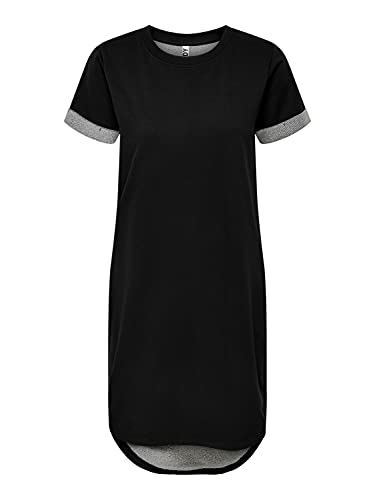 JDY Damen Lockeres Sommer Kleid Kurzarm Loose Fit Shirtkleid JDYIVY Basic Rundhals Midi Dress Tunika, Farben:Schwarz, Größe:36 von JDY NOOS