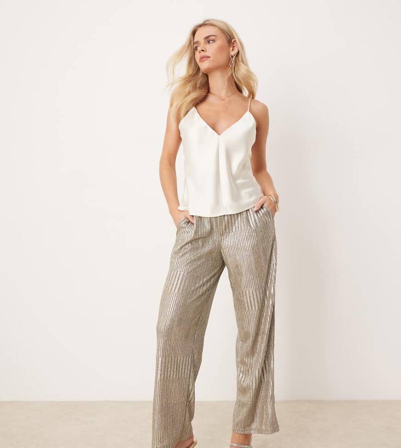 JDY Petite - Gerippte Hose in Silber mit weitem Bein von JDY Petite
