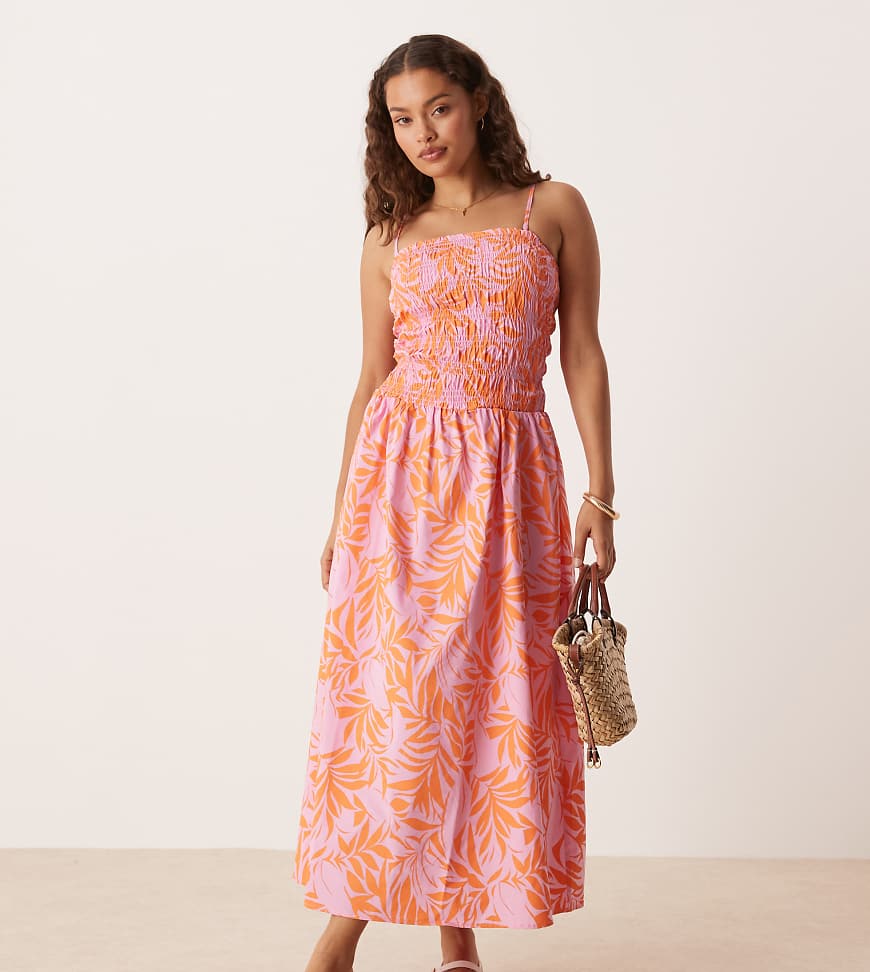 JDY Petite - Gesmoktes Maxi-Camisole-Kleid mit rosa Blumenprint-Orange von JDY Petite