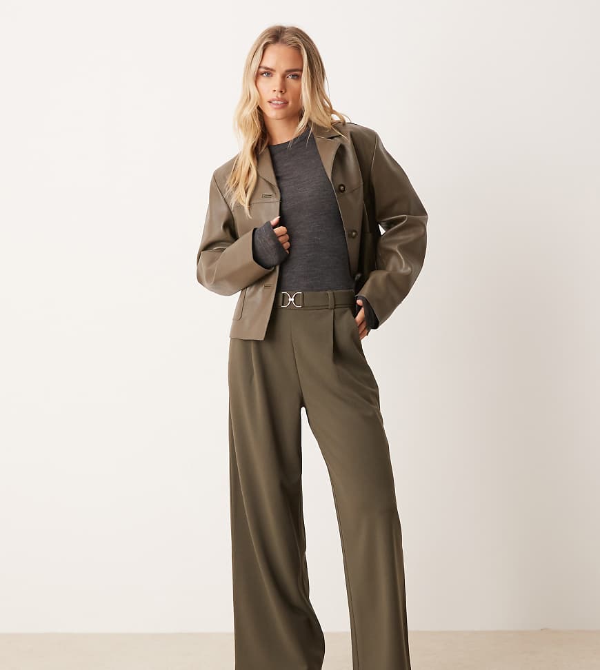 JDY Petite - Hose in Khaki mit weitem Bein und Gürteldetail-Grün von JDY Petite