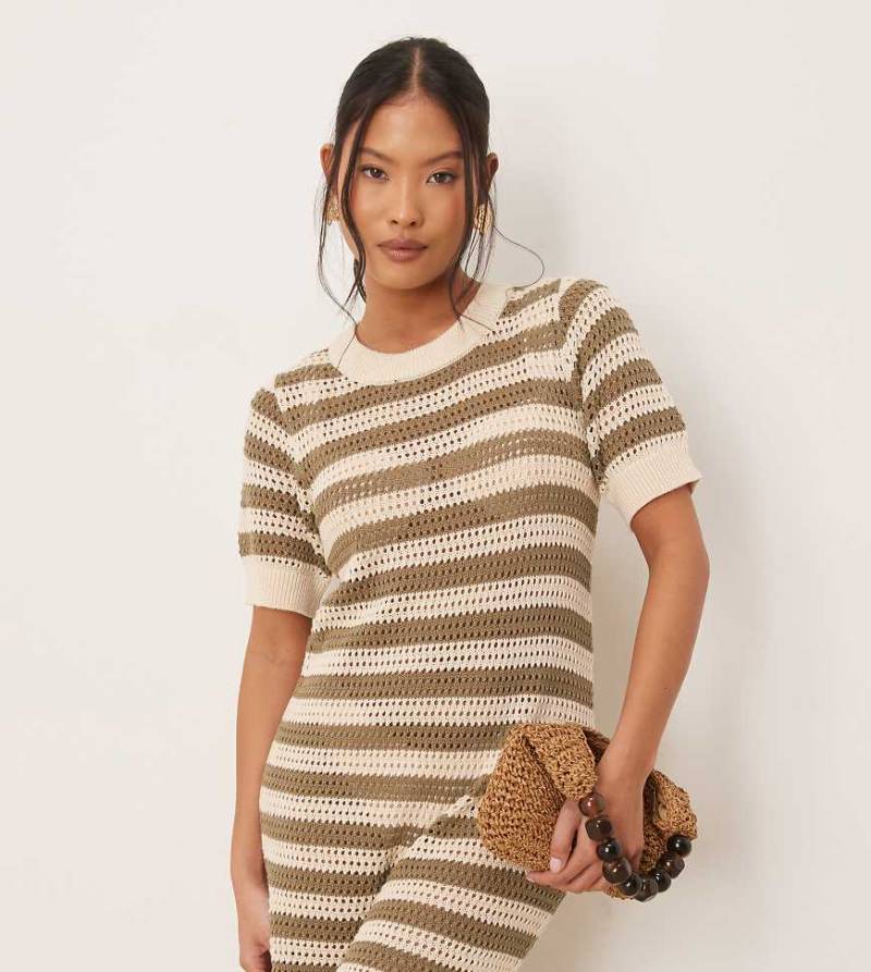 JDY Petite - Häkel-Midikleid mit beigen Streifen-Neutral von JDY Petite
