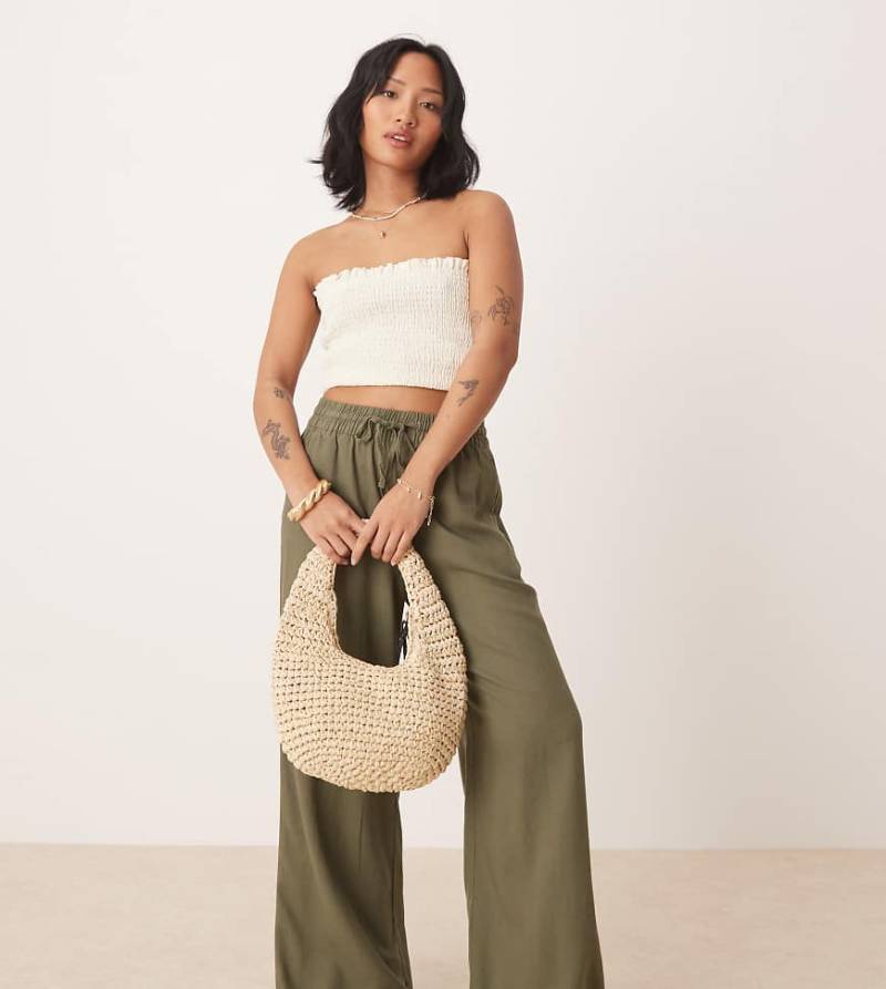 JDY Petite - Leinenhose in Khaki mit weitem Bein-Grün von JDY Petite