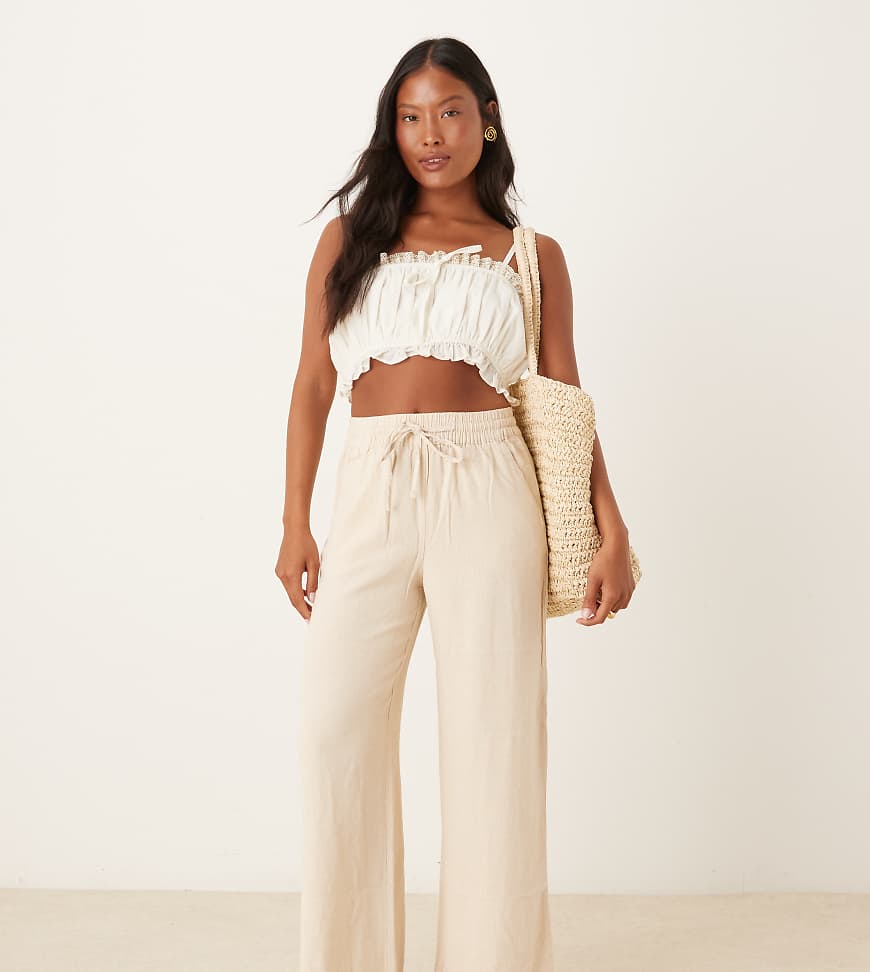 JDY Petite - Leinenhose in Steinbeige mit weitem Bein-Neutral von JDY Petite