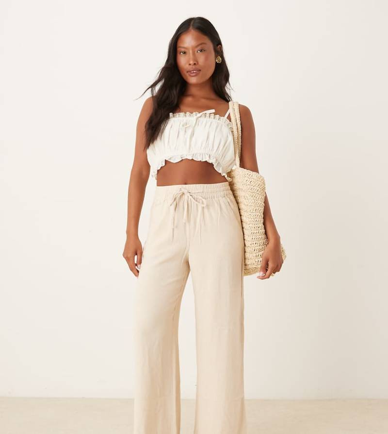 JDY Petite - Leinenhose in Steinbeige mit weitem Bein-Neutral von JDY Petite