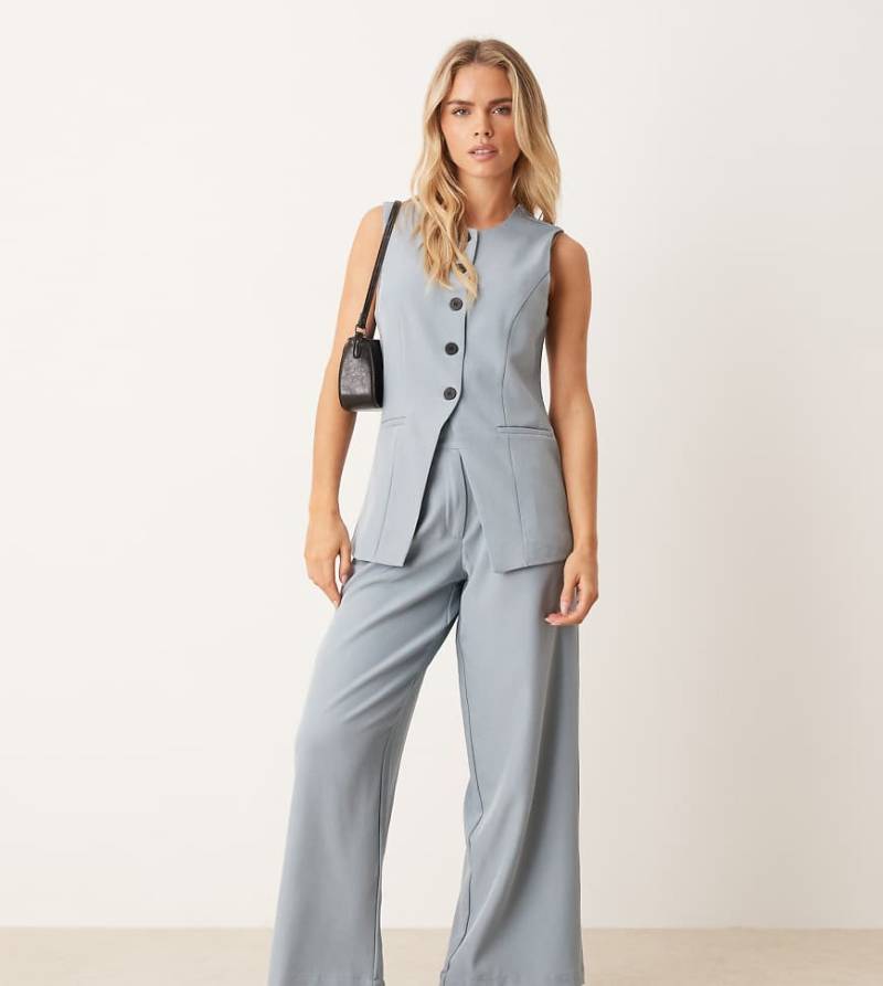 JDY Petite - Plissierte Hose in Staubblau mit hohem Bund und weitem Bein, Kombiteil von JDY Petite