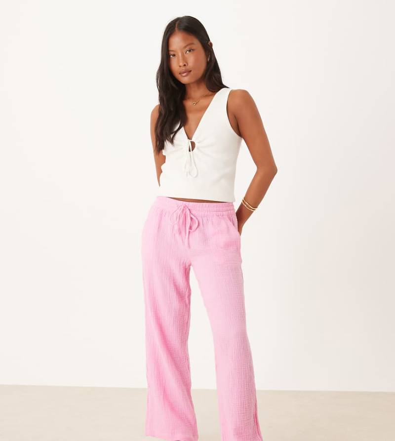 JDY Petite - Weit geschnittene Hose aus grob gewebter Baumwolle in Rosa von JDY Petite