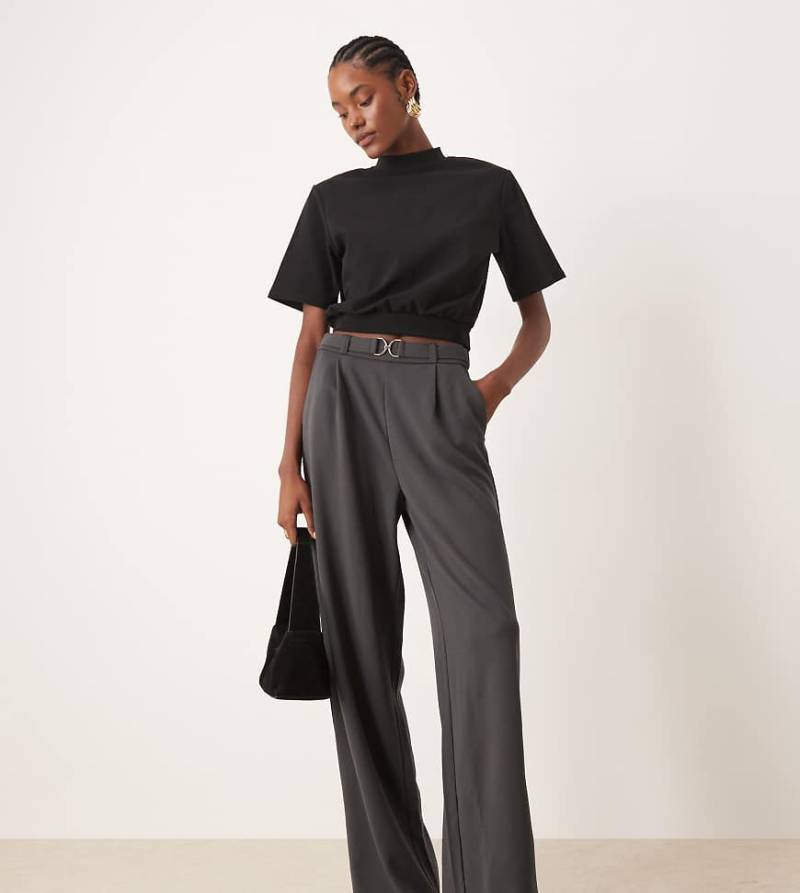 JDY Tall - Hose in Dunkelgrau mit weitem Bein und Gürtel von JDY Tall