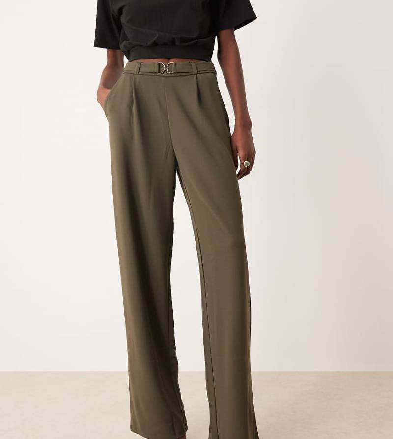 JDY Tall - Hose in Khaki mit weitem Bein und Gürtel-Grün von JDY Tall