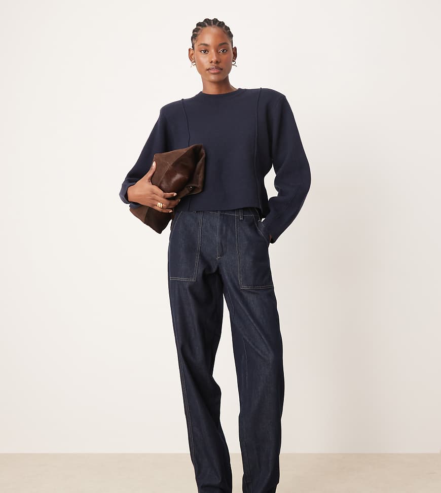 JDY Tall - Jeans in Dunkelblau mit weitem, abgerundetem Bein, Nahtdetails und hohem Bund von JDY Tall