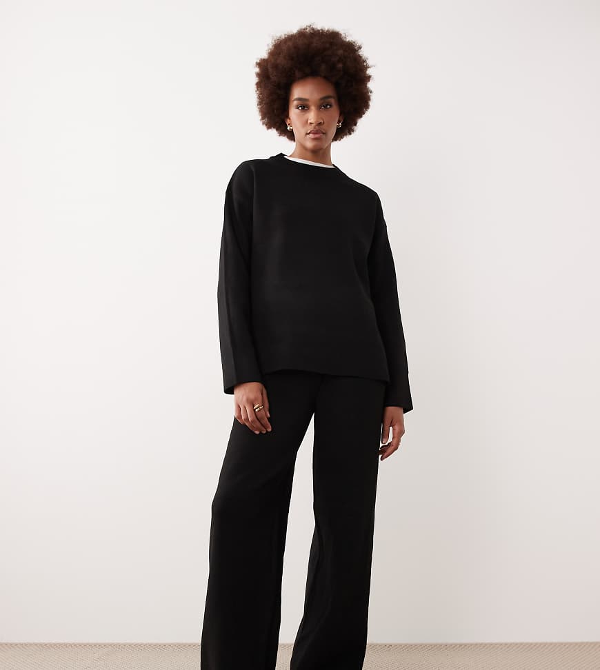 JDY Tall - Strickhose in Schwarz mit weitem Bein, Kombiteil von JDY Tall