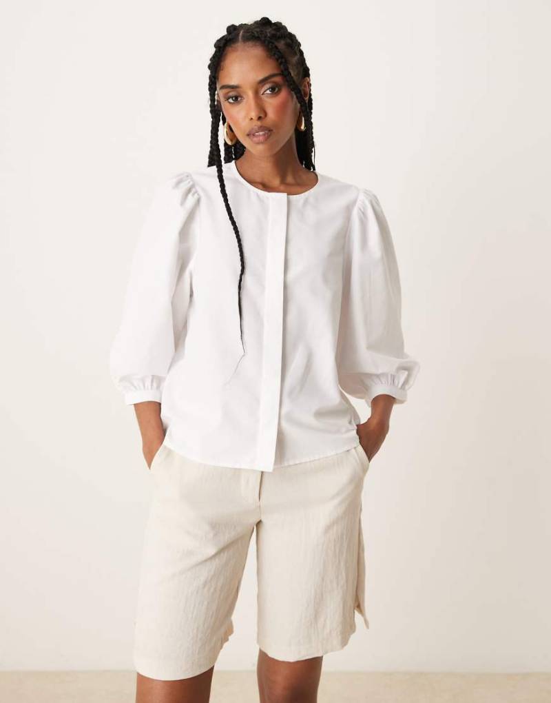 JDY - Bluse in Weiß mit Ballonbund-Ämeln von JDY