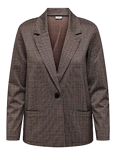 JdY Damen Karierter Langarm Blazer Eleganter Cardigan Business Jacke Mantel mit 2 Taschen JDYGEGGO, Farben:Braun-2, Größe:M von JdY
