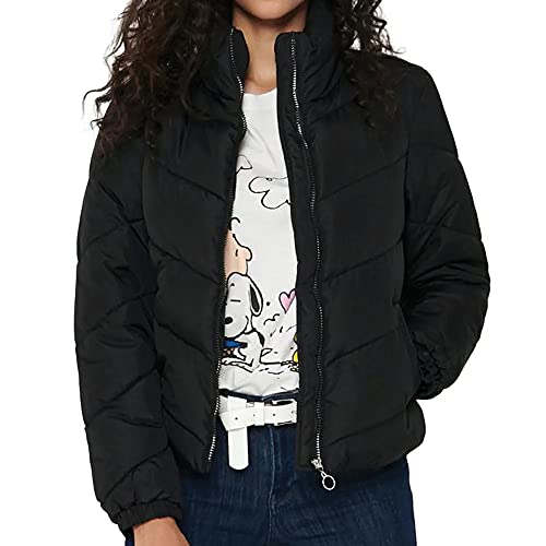 JDY Damen Kurze Puffer Jacke | Warme Stepp Winter Jacket ohne Kapuze | Wattierter Blouson JDYFINNO, Farben:Schwarz, Größe:XS von JdY