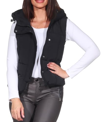 JDY Damen Steppweste kurze Outdoorweste mit Kapuze JDYWonder Short 15354001 Black XXL von JDY