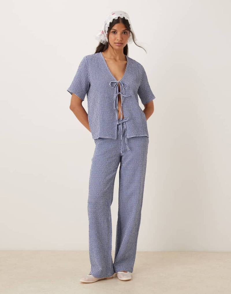 JDY - Hose aus Seersucker mit weitem Bein und blauem Vichy-Karomuster, Kombiteil von JDY