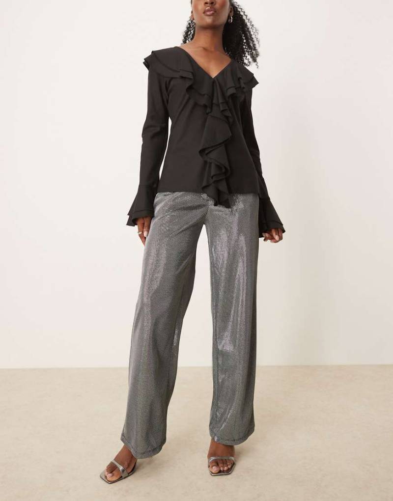 JDY - Hose in Metallic-Silber mit weitem Bein von JDY