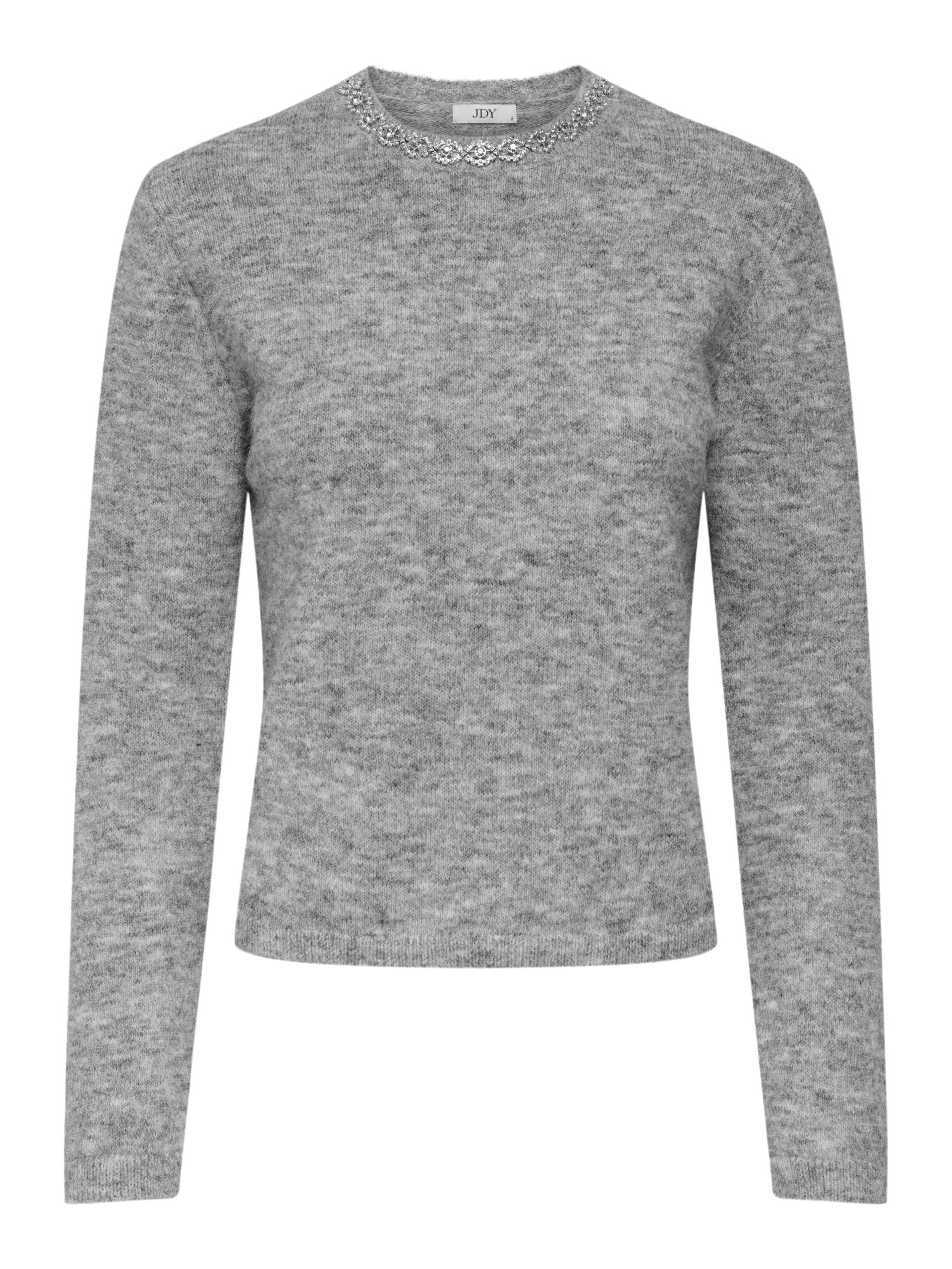 JDY - JDYALVA LIFE L/S EMBELLISH PULLOVER KNT medium grey melange - Gr. - M von JDY