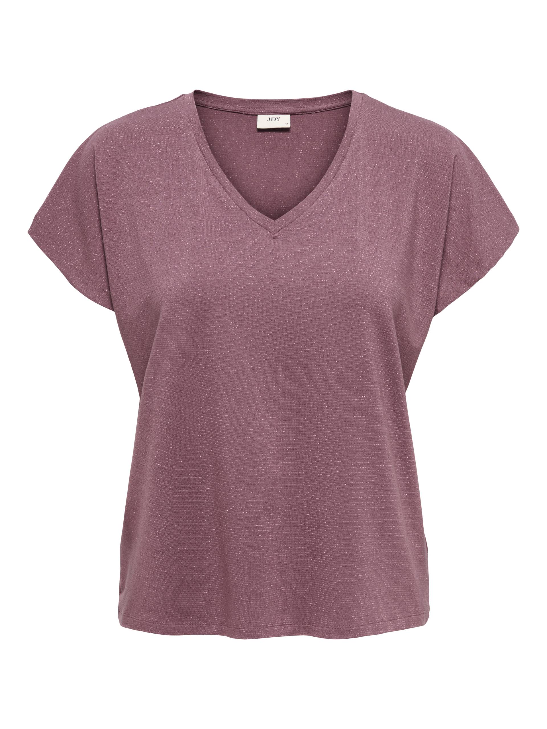 JDY - JDYKAISER S/S GLITTER V-NECK TOP JRS DIA rose brown - Gr. - S von JDY