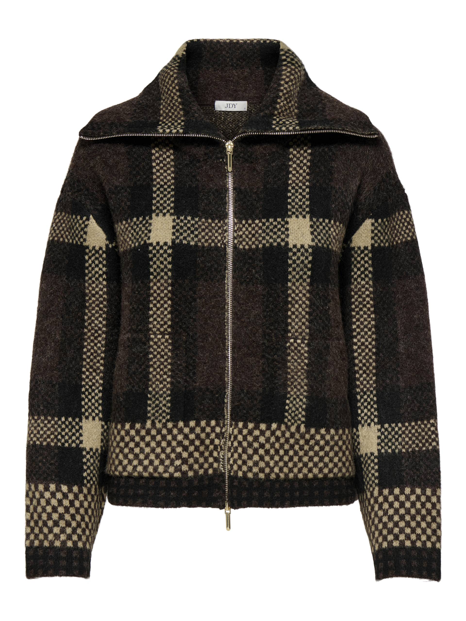 JDY - JDYPHOENIX L/S 2 WAY ZIP JACQ CARDI KNT chocolate torte - Gr. - XL von JDY