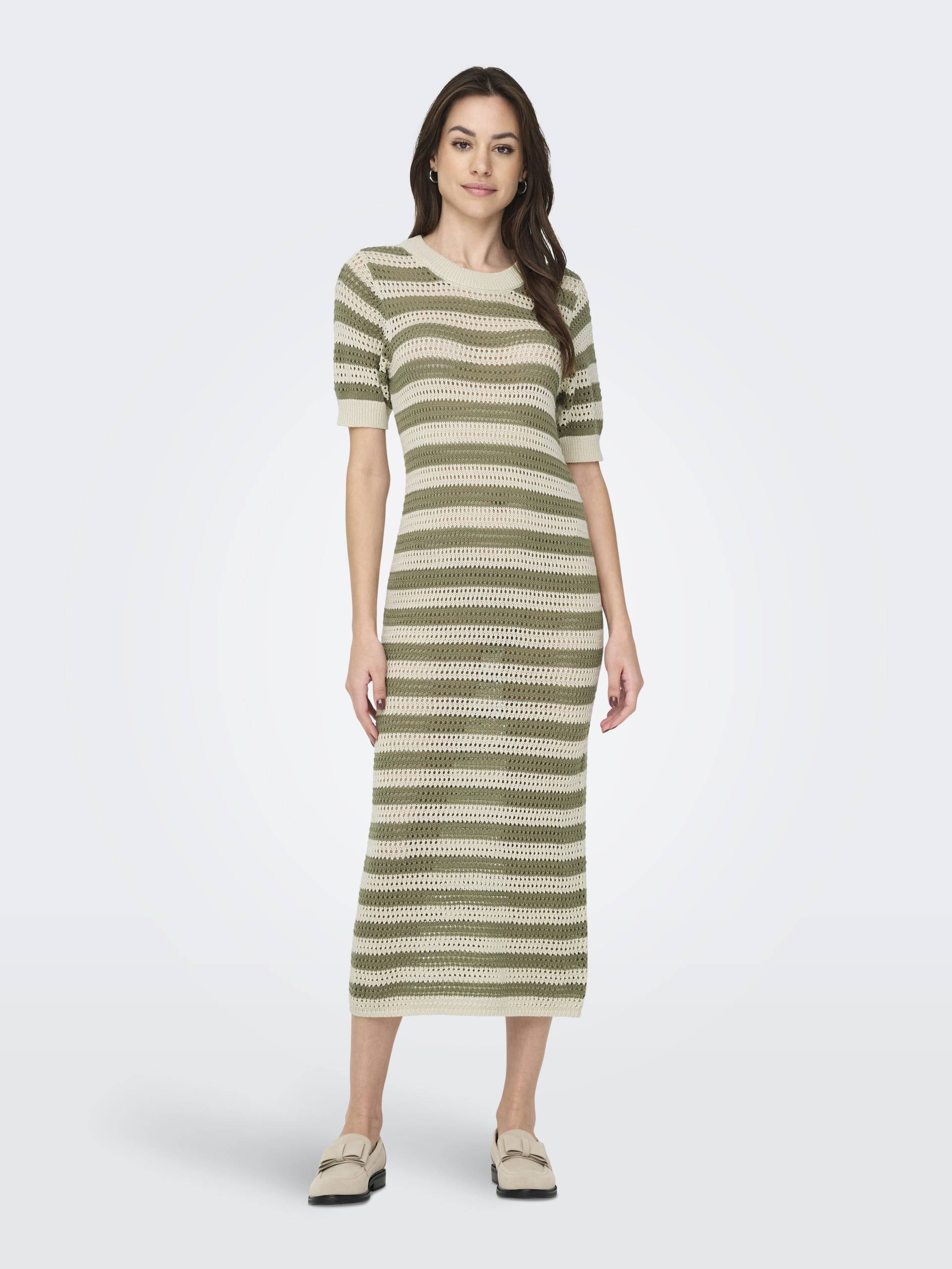 JDY - JDYTIKKA IVY 2/4 O-NECK STRIPE DRESS KNT sandshell - Gr. - M von JDY