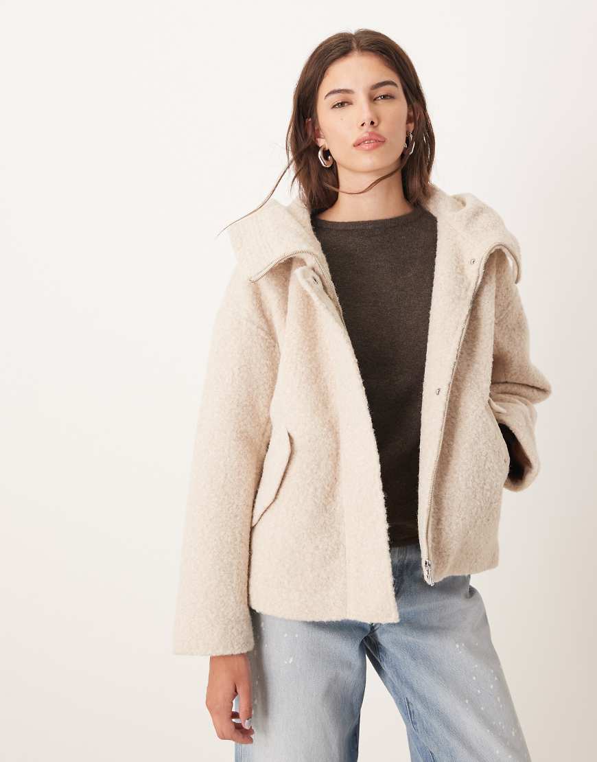 JDY - Jacke in steinbeiger Wolloptik mit Kapuze-Neutral von JDY