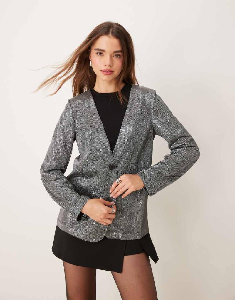 JDY - Kragenloser Blazer in Metallic-Silber von JDY