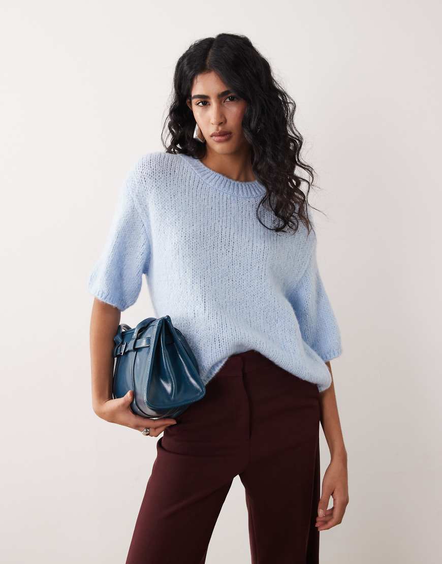 JDY - Kurzärmliger Strickpullover in Pastellblau von JDY