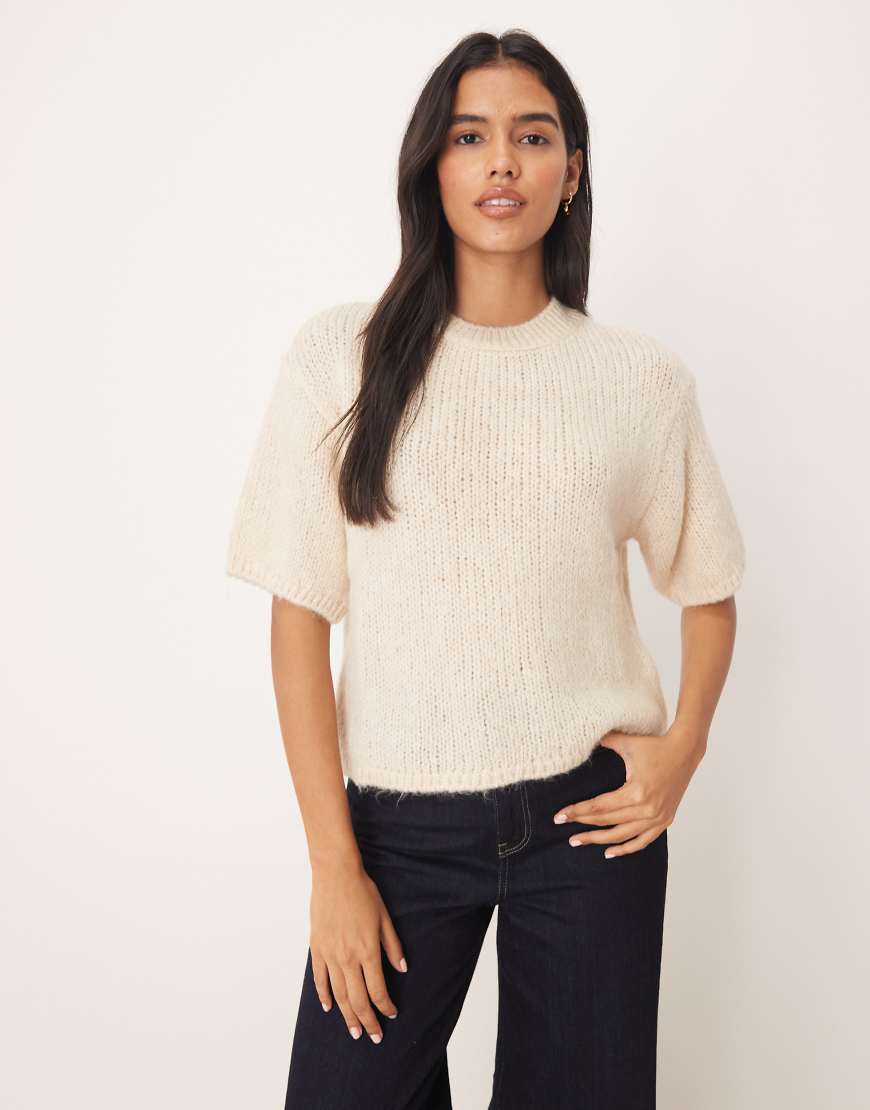 JDY - Kurzärmliger Strickpullover in Steinbeige-Neutral von JDY