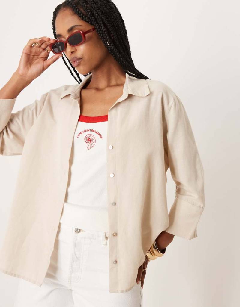 JDY - Relaxed Fit Hemdbluse aus Leinen in Beige-Braun von JDY